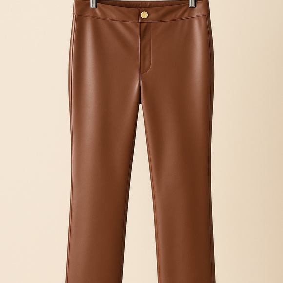 🦋NWT Y2K Faux leather high rise bell bottoms rich chocolate brown boho size M - Picture 1 of 9